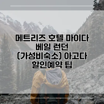 메트리즈 호텔 마이다 베일 런던 (가성비숙소) 아고다 할인예약 팁